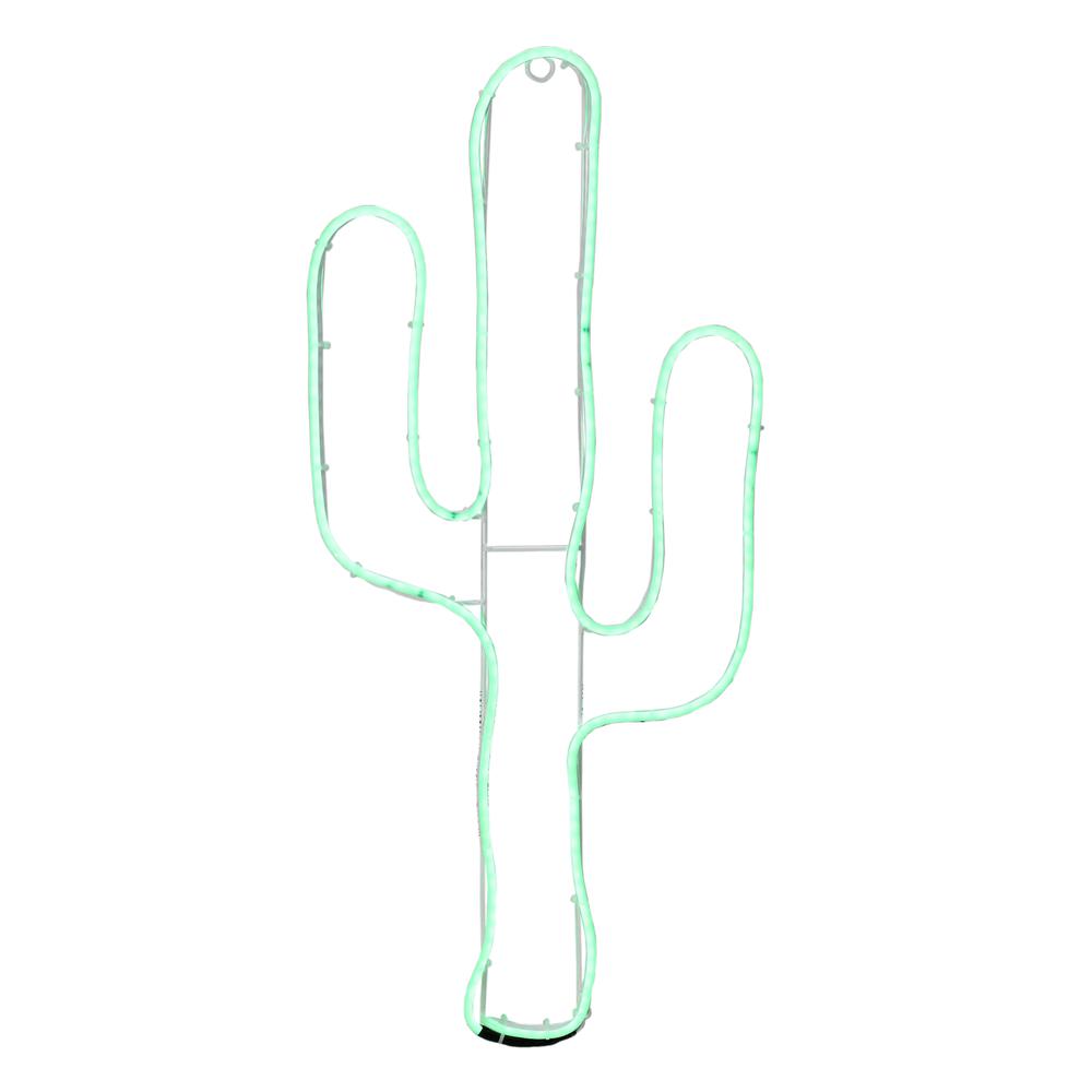 24.5" Neon Style LED Lighted Green Cactus Window Silhouette Decoration. Picture 1