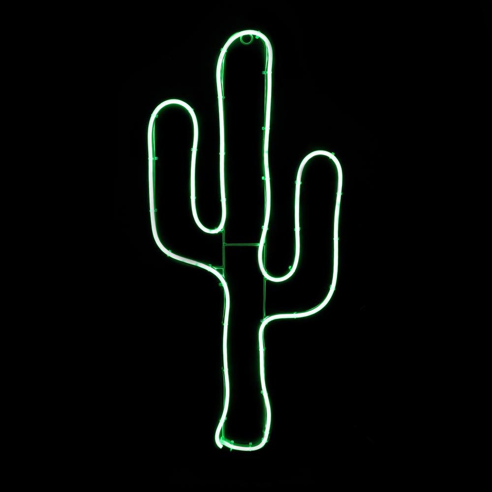 24.5" Neon Style LED Lighted Green Cactus Window Silhouette Decoration. Picture 2