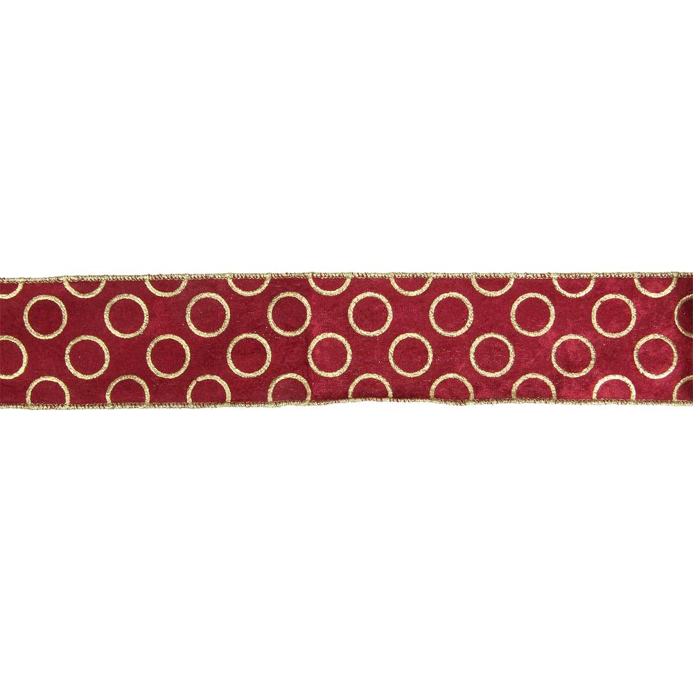Red and Gold Circle Wired Christmas Craft Ribbon 2.5" x 16 Yards. Picture 1
