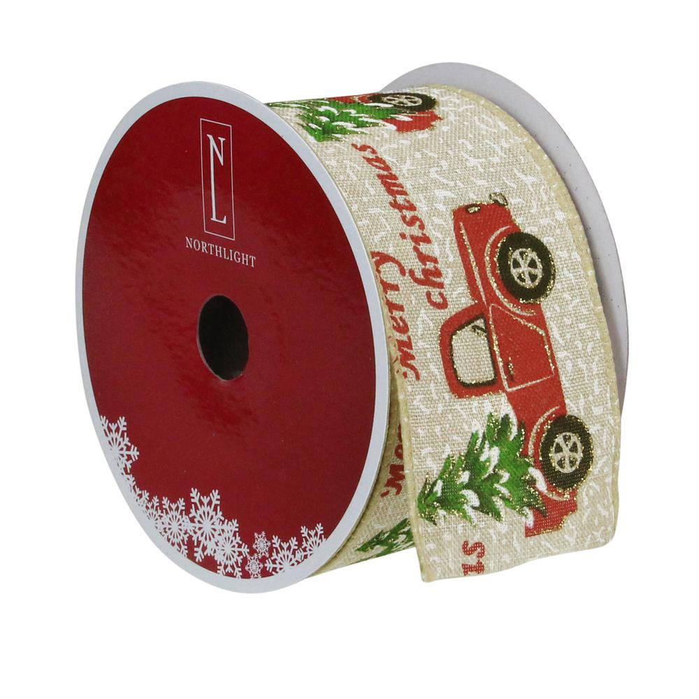 Green and Red Vintage Trucks with Christmas Trees Wired Craft Ribbon 2.5" x 16 Yards. Picture 3