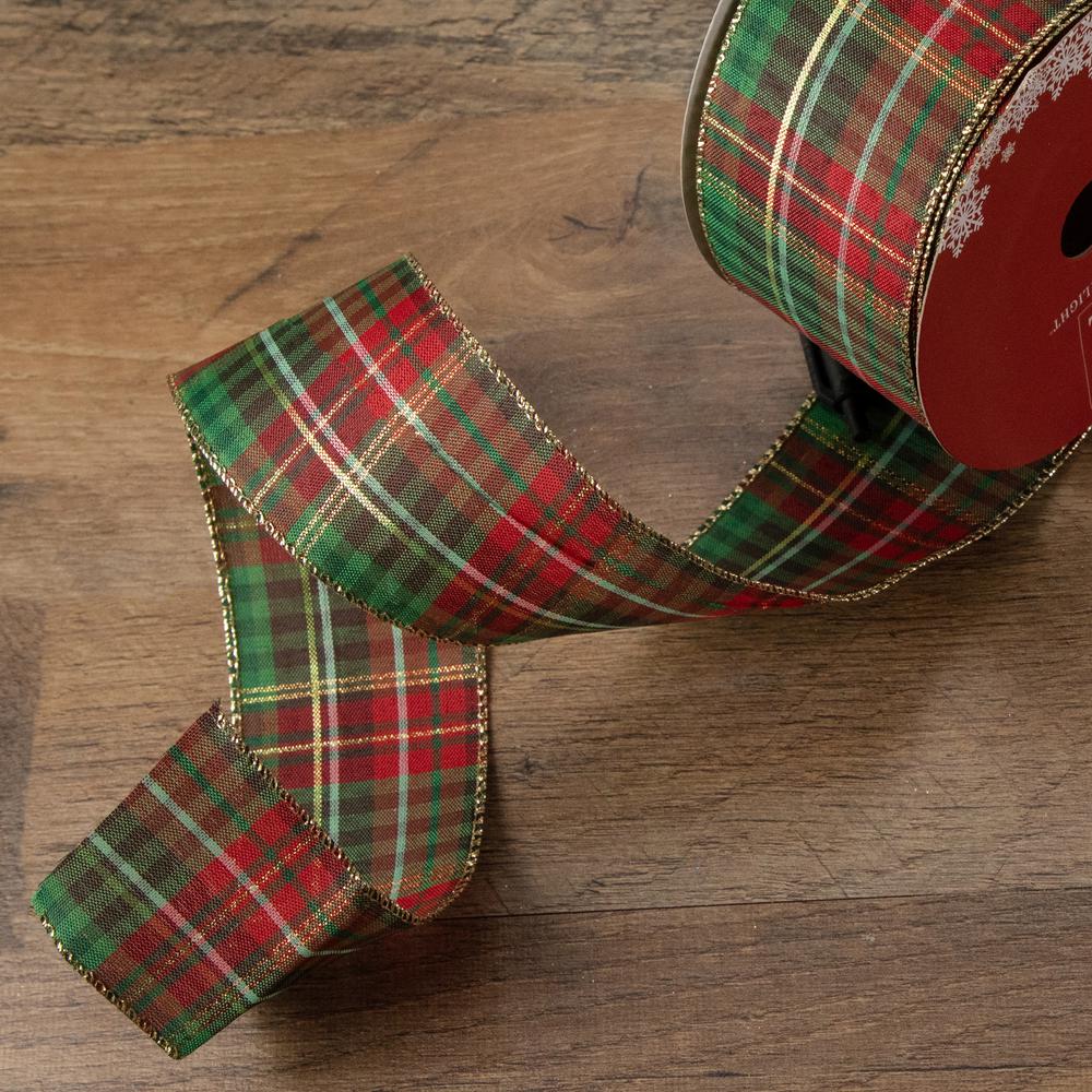 Red and Green Plaid Christmas Wired Craft Ribbon 2.5" x 16 Yards. Picture 2