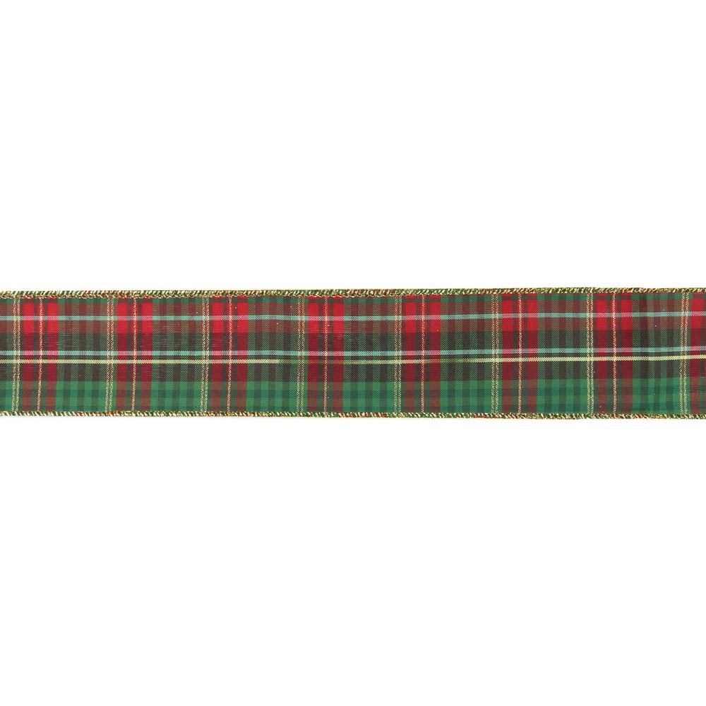 Red and Green Plaid Christmas Wired Craft Ribbon 2.5" x 16 Yards. Picture 1