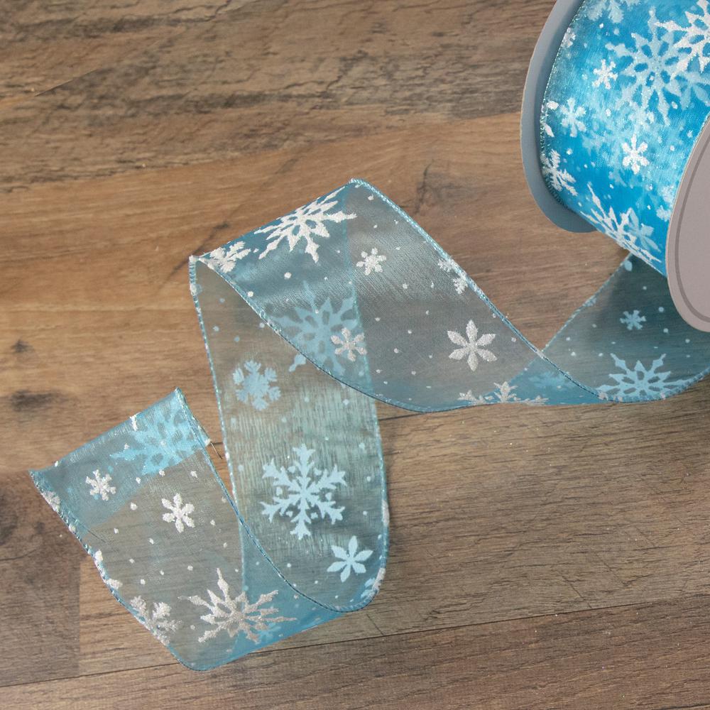 Sparkly Blue and White Snowflake Christmas Wired Craft Ribbon 2.5" x 16 Yards. Picture 2