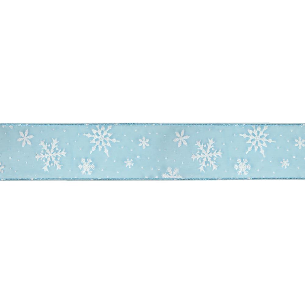 Sparkly Blue and White Snowflake Christmas Wired Craft Ribbon 2.5" x 16 Yards. Picture 1