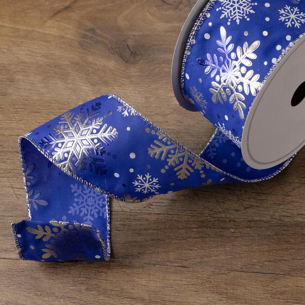 Blue and Silver Snowflake Christmas Wired Craft Ribbon 2.5" x 16 Yards. Picture 2