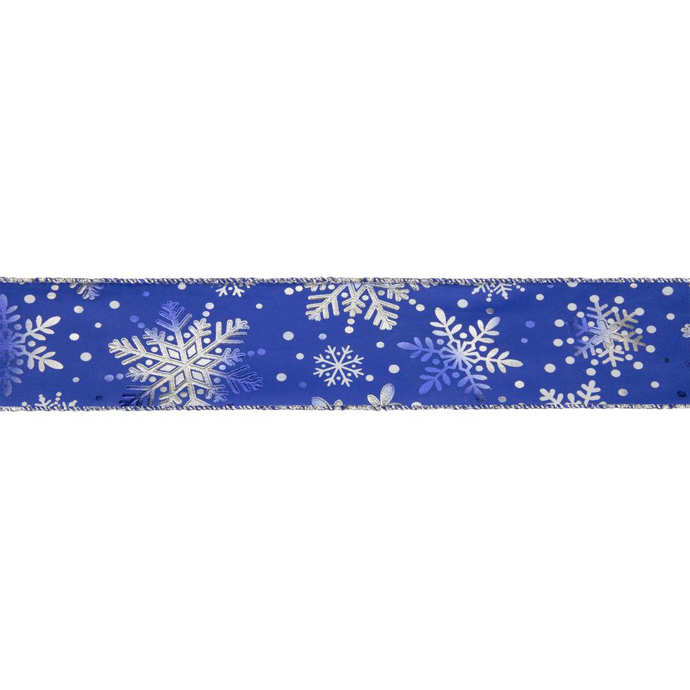 Blue and Silver Snowflake Christmas Wired Craft Ribbon 2.5" x 16 Yards. Picture 1