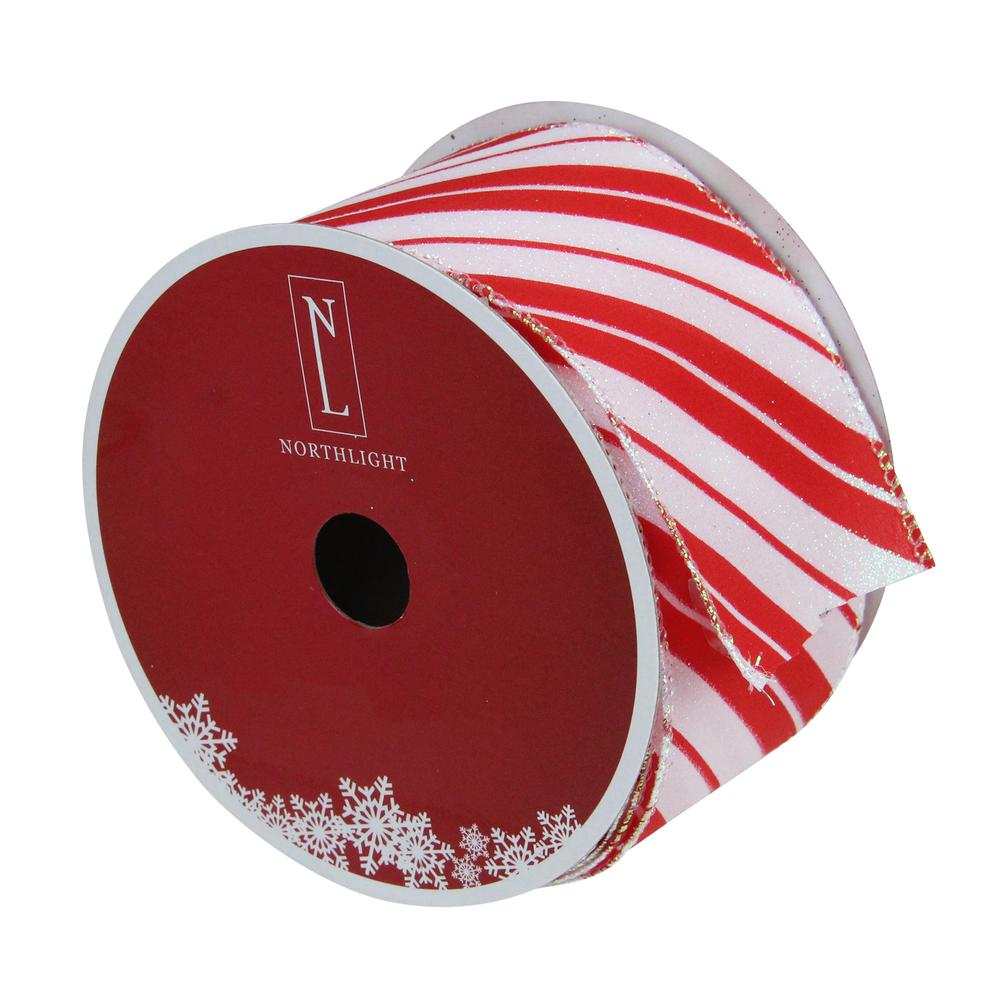 Red and White Striped Christmas Wired Craft Ribbon 2.5" x 16 Yards. Picture 3