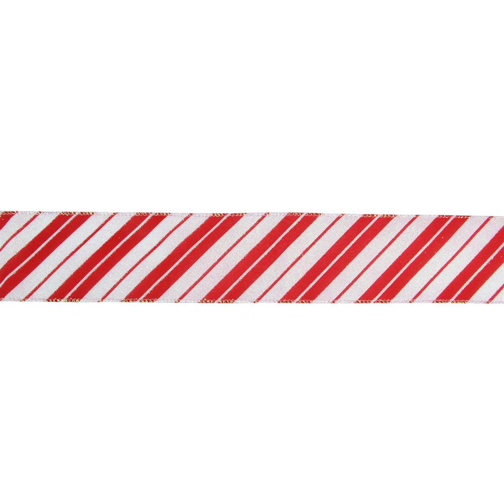 Red and White Striped Christmas Wired Craft Ribbon 2.5" x 16 Yards. Picture 1