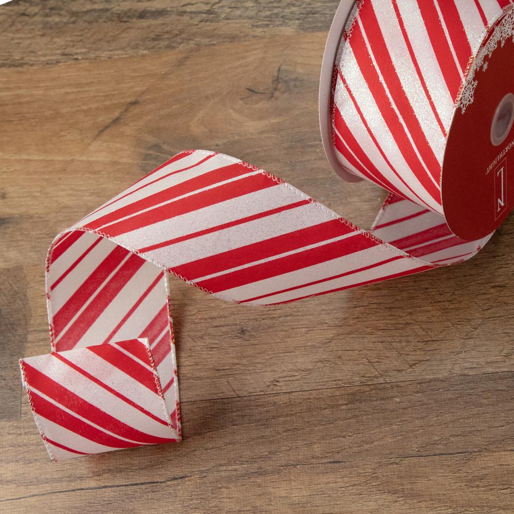 Red and White Striped Christmas Wired Craft Ribbon 2.5" x 16 Yards. Picture 2
