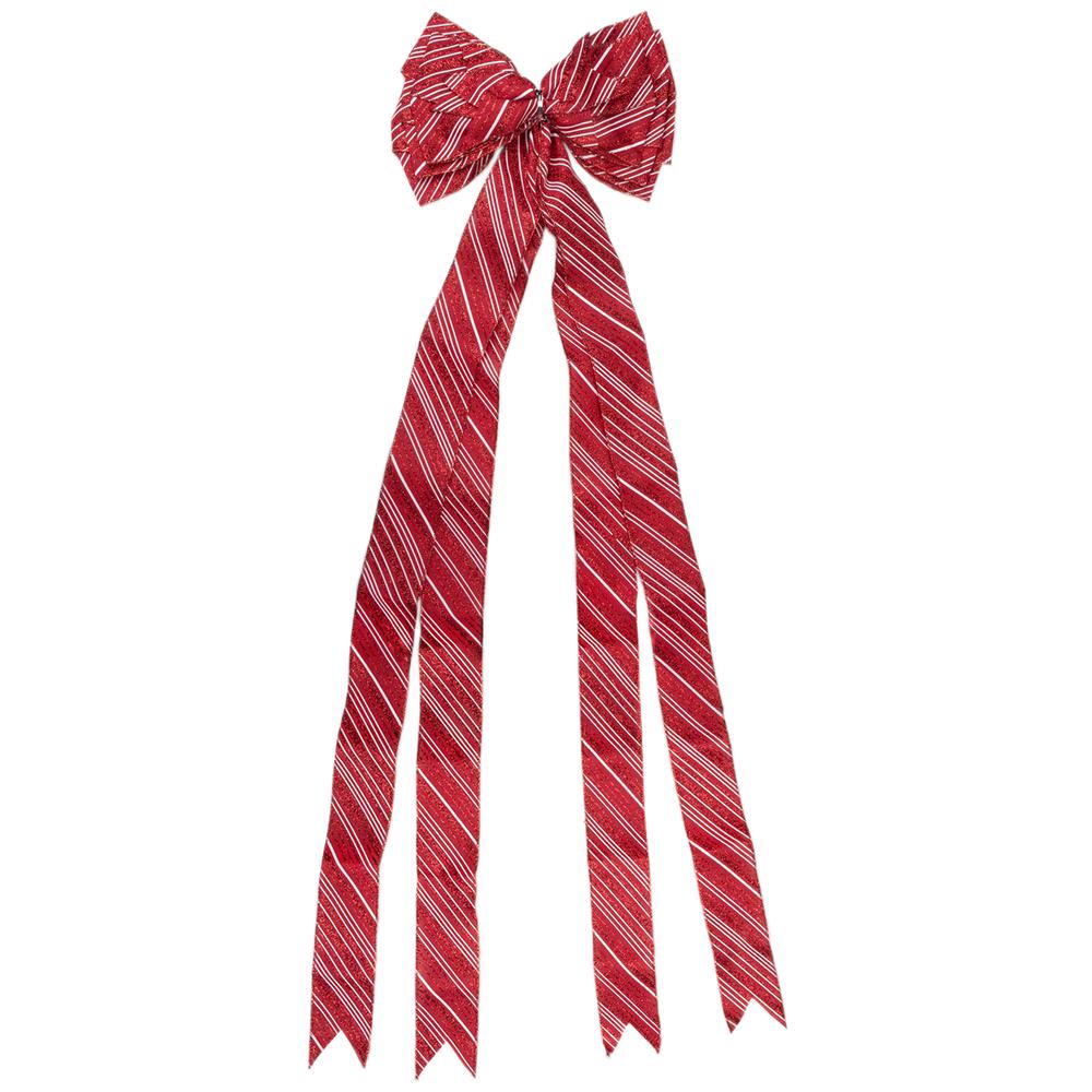 48" x 10" Red and White Striped 16 Loop Christmas Bow Decoration. Picture 1