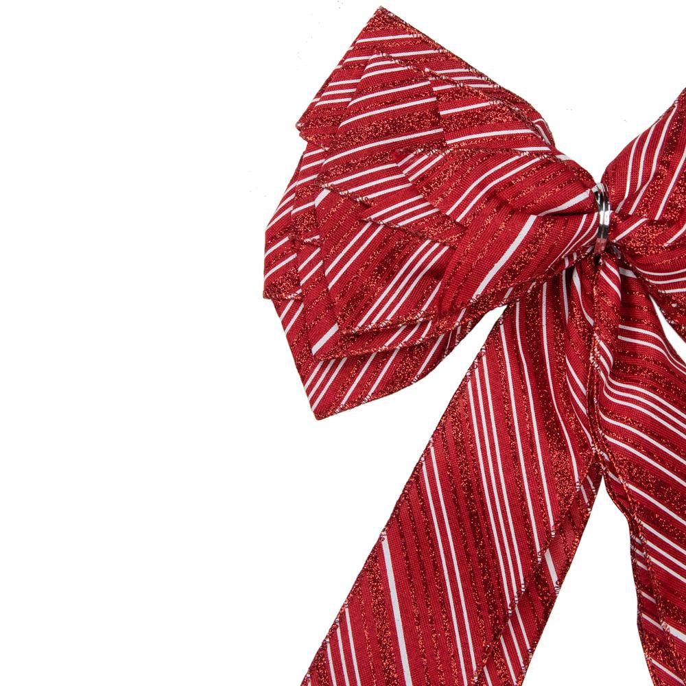 48" x 10" Red and White Striped 16 Loop Christmas Bow Decoration. Picture 3
