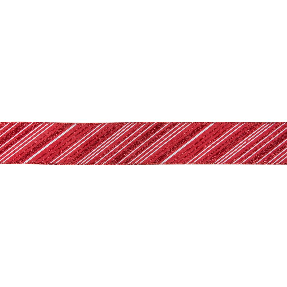Red and White Striped Christmas Wired Craft Ribbon 2.5" x 10 Yards. Picture 1