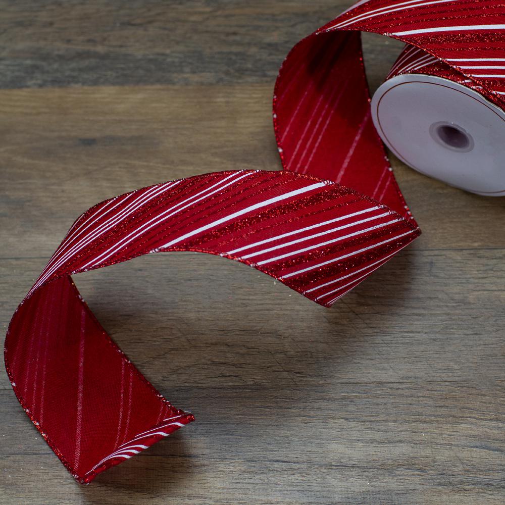 Red and White Striped Christmas Wired Craft Ribbon 2.5" x 10 Yards. Picture 2
