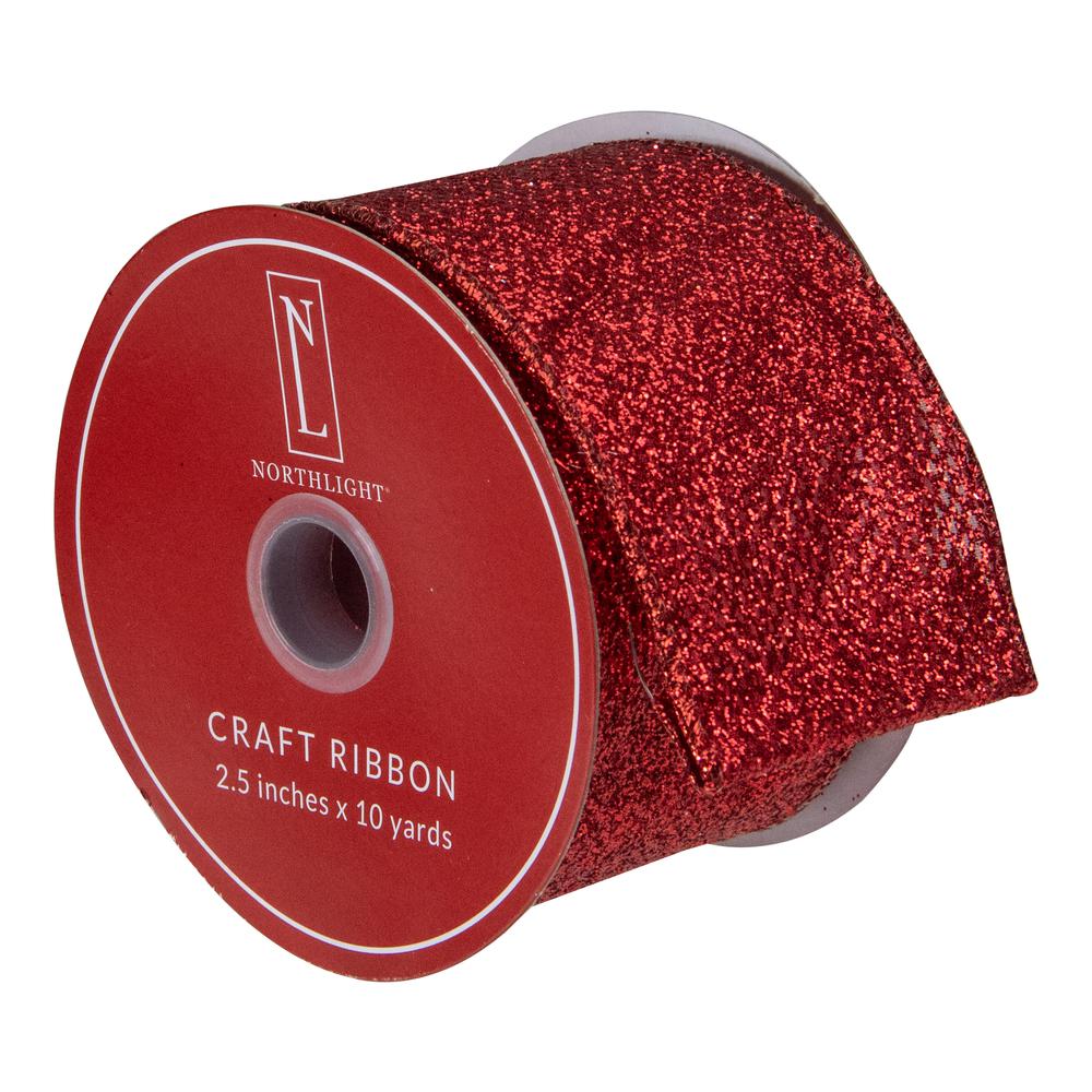 Red Glittered Christmas Wired Craft Ribbon 2.5" x 10 Yards. Picture 3