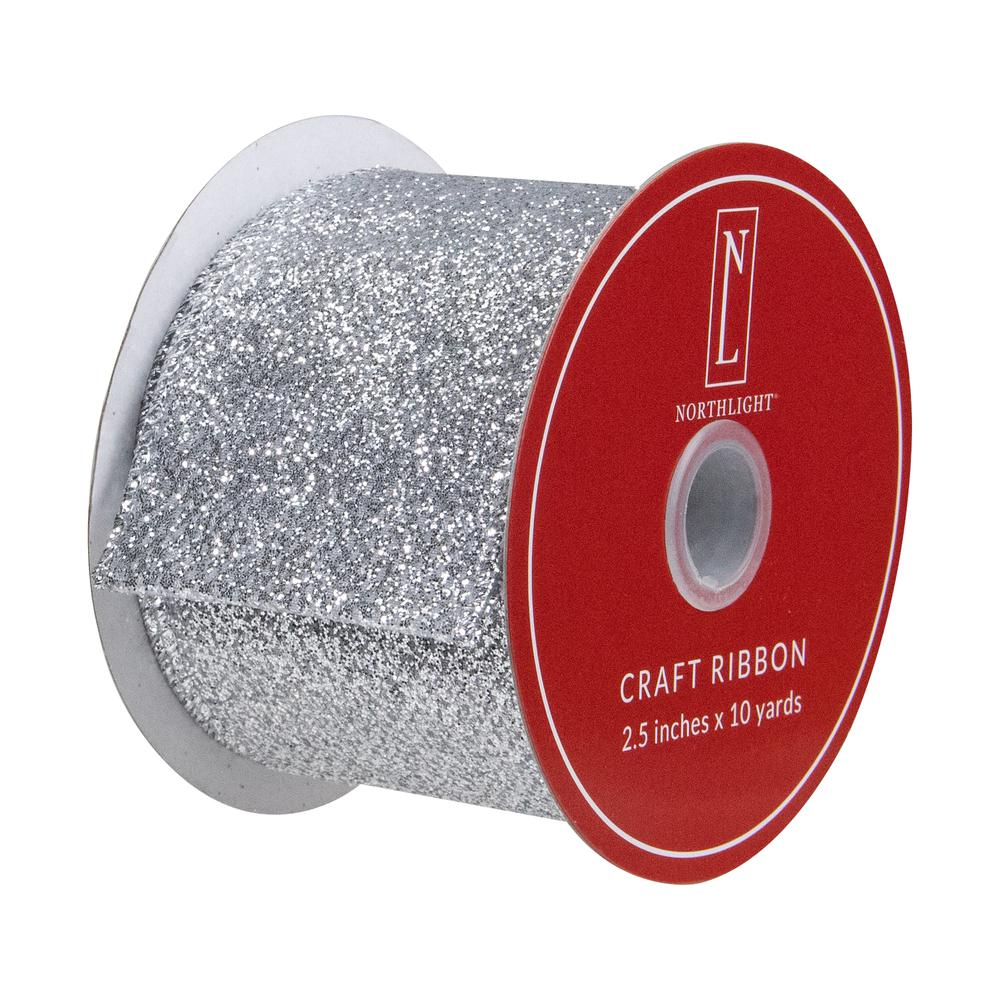 Silver Glittered Christmas Wired Craft Ribbon 2.5" x 10 Yards. Picture 4