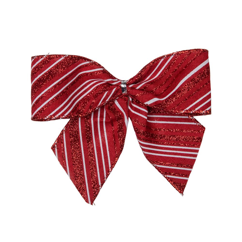 Pack of 6 Red and White Striped 2 Loop Christmas Bow Decorations 5.5". Picture 3