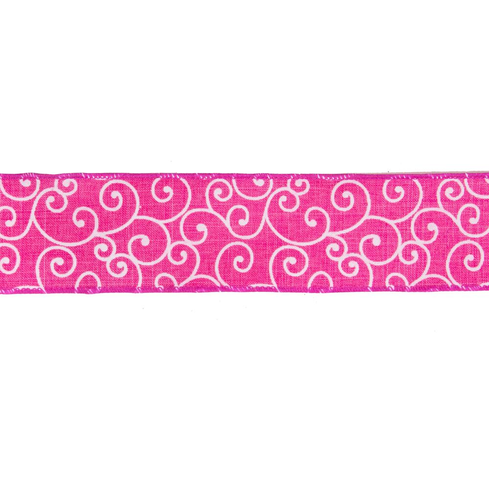 Pink and White Swirl Wired Spring Craft Ribbon 2.5" x 10 Yards. Picture 1
