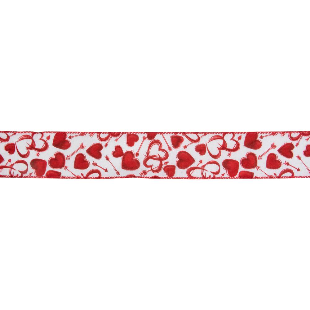 White and Red Hearts Valentine's Day Wired Craft Ribbon 2.5" x 10 Yards. Picture 2