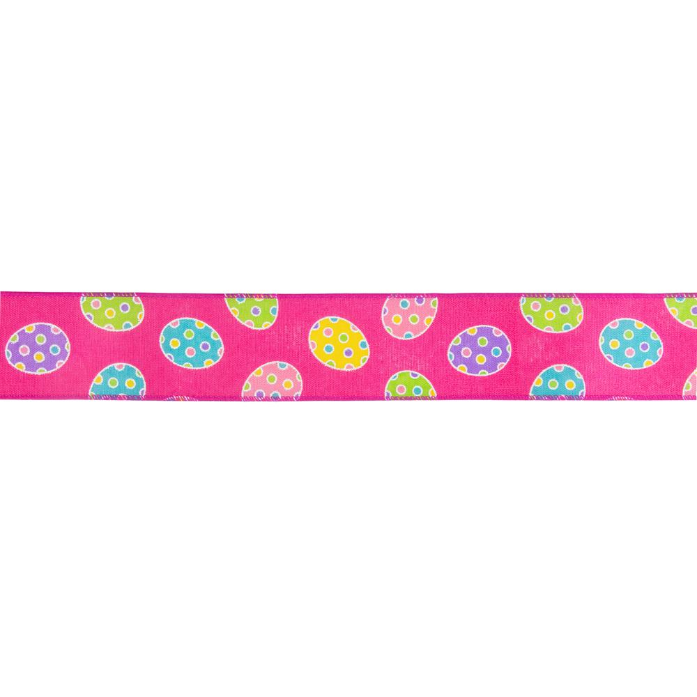 Pink with Easter Egg Design Wired Spring Craft Ribbon 2.5" x 10 Yards. Picture 1