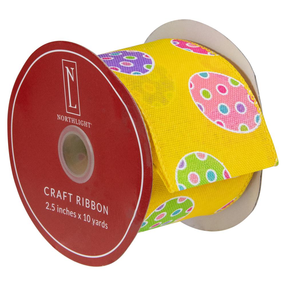 Yellow with Easter Egg Design Wired Spring Craft Ribbon 2.5" x 10 Yards. Picture 2