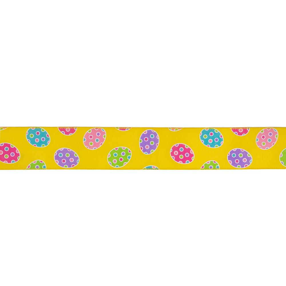 Yellow with Easter Egg Design Wired Spring Craft Ribbon 2.5" x 10 Yards. Picture 1