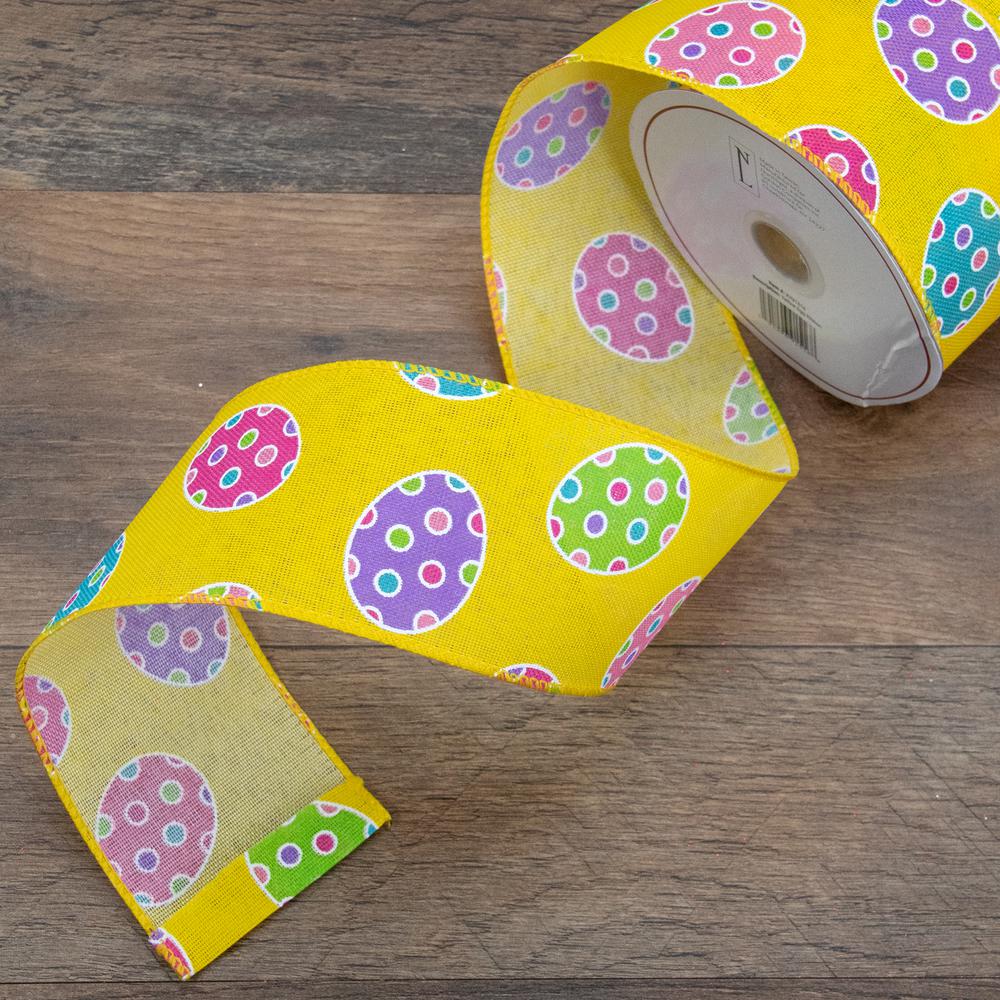 Yellow with Easter Egg Design Wired Spring Craft Ribbon 2.5" x 10 Yards. Picture 3