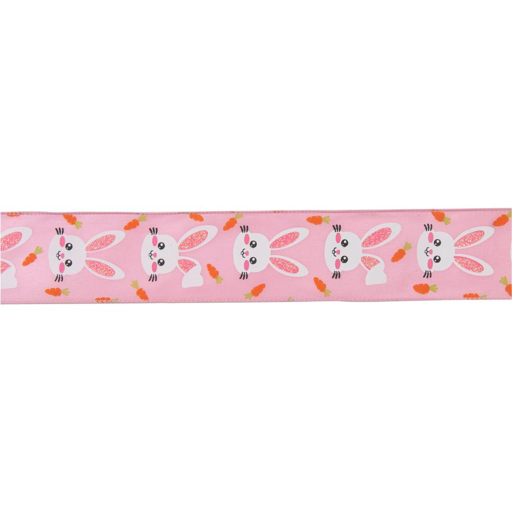 Pink with Easter Bunny Design Wired Spring Craft Ribbon 2.5" x 10 Yards. Picture 1