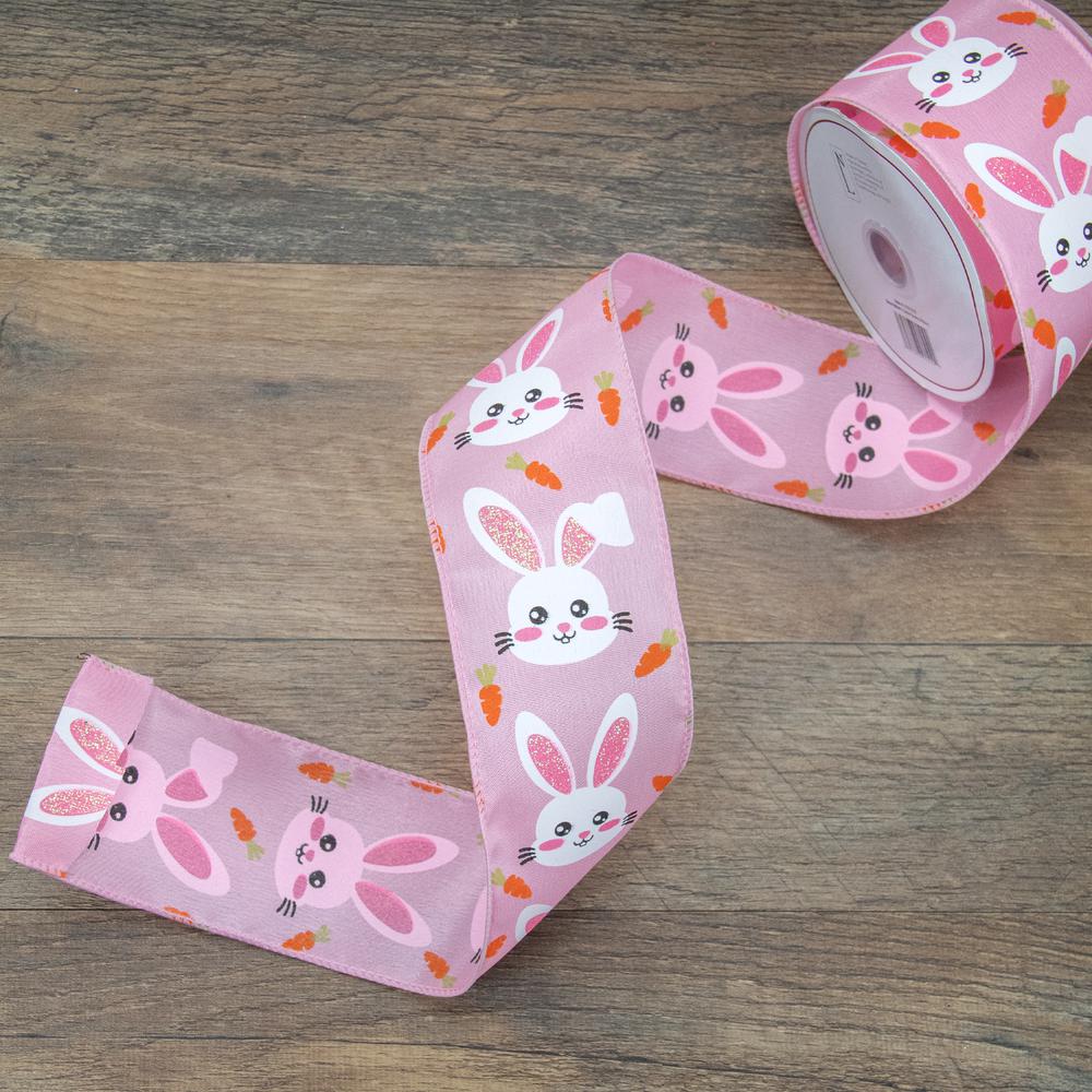 Pink with Easter Bunny Design Wired Spring Craft Ribbon 2.5" x 10 Yards. Picture 3
