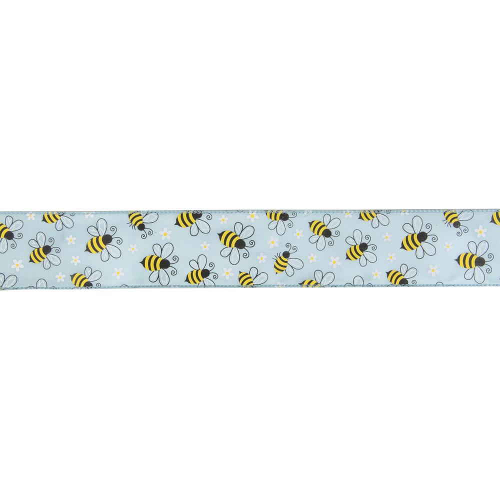 Blue Bumblebee Design Wired Spring Craft Ribbon 2.5" x 10 Yards. Picture 1