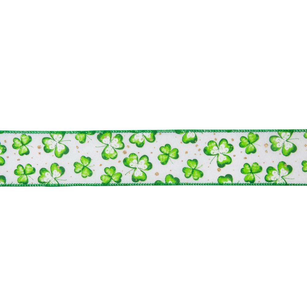 St. Patrick's Day Shamrock Wired Spring Craft Ribbon 2.5" x 10 Yards. Picture 1