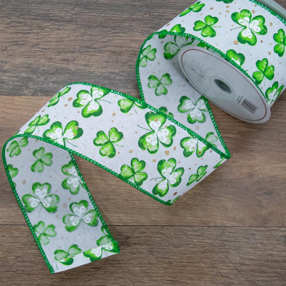 St. Patrick's Day Shamrock Wired Spring Craft Ribbon 2.5" x 10 Yards. Picture 3