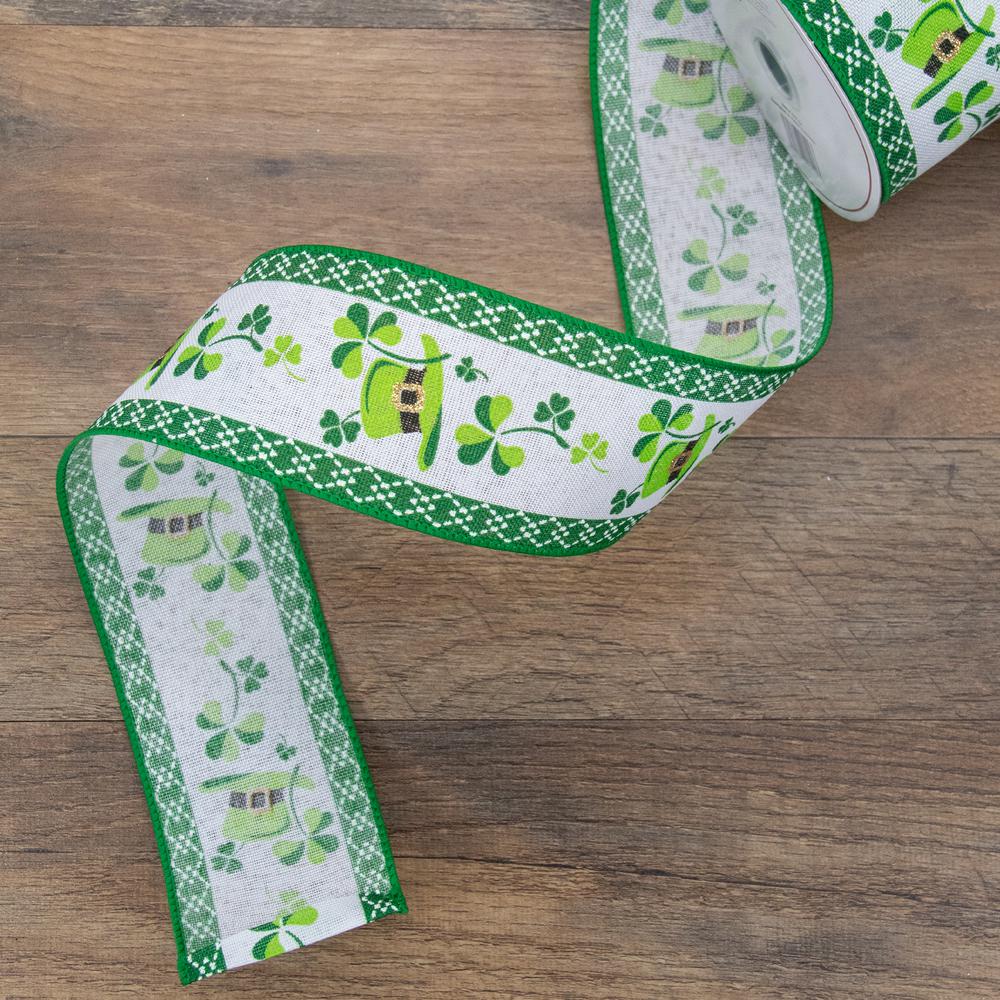 St. Patrick's Day Shamrock  and Hat Wired Spring Craft Ribbon 2.5" x 10 Yards. Picture 3