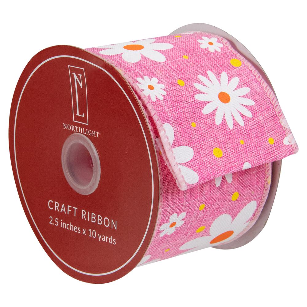 Pink and White Floral Spring Easter Wired Craft Ribbon 2.5" x 10 Yards. Picture 2