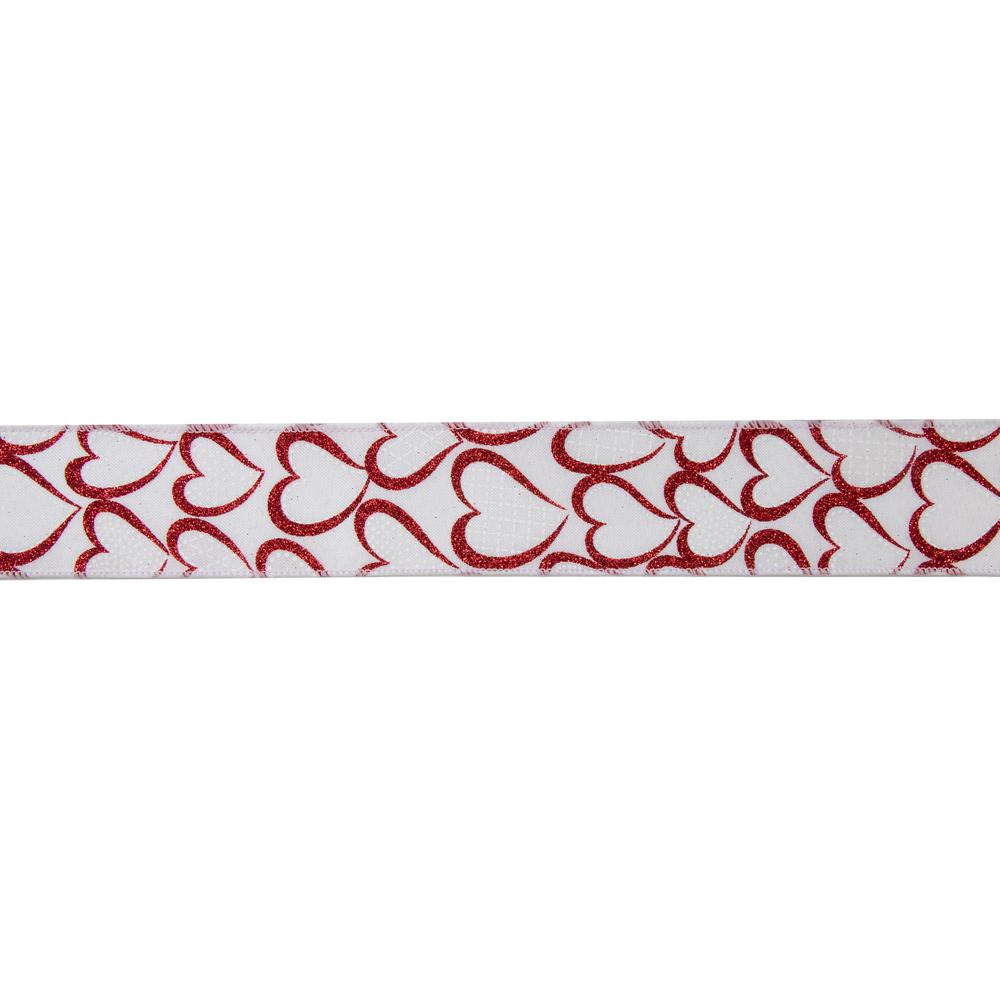 White and Red Glitter Hearts Valentine's Wired Craft Ribbon 2.5" x 10 Yards. Picture 2
