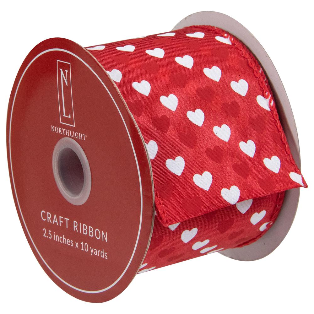 Red and White Diagonal Hearts Valentine's Day Wired Craft Ribbon 2.5" x 10 Yards. Picture 3
