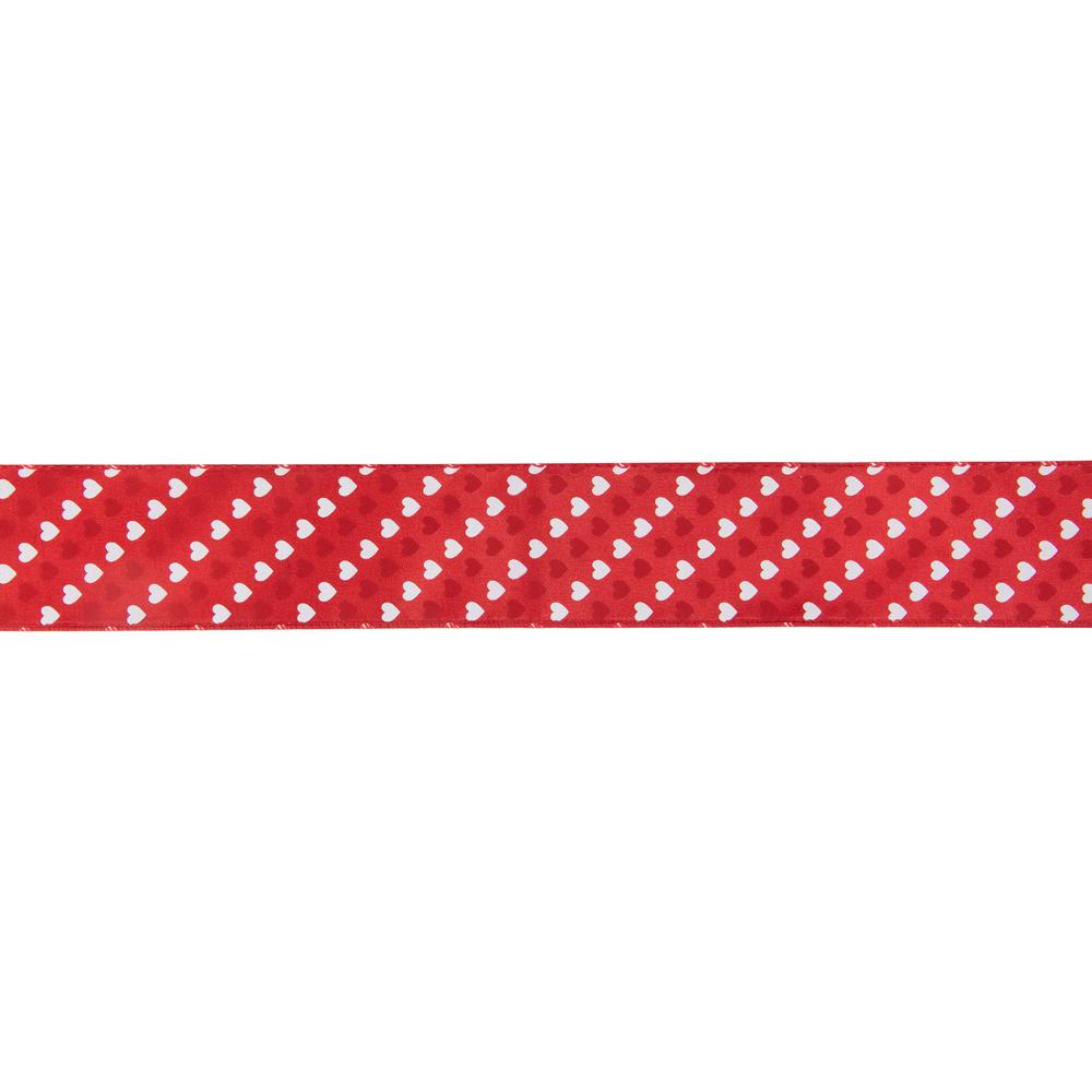 Red and White Diagonal Hearts Valentine's Day Wired Craft Ribbon 2.5" x 10 Yards. Picture 2