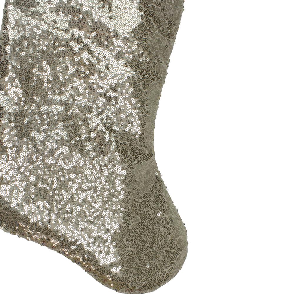 22" Golden Metallic Sequined Christmas Stocking with Satin Cuff. Picture 4
