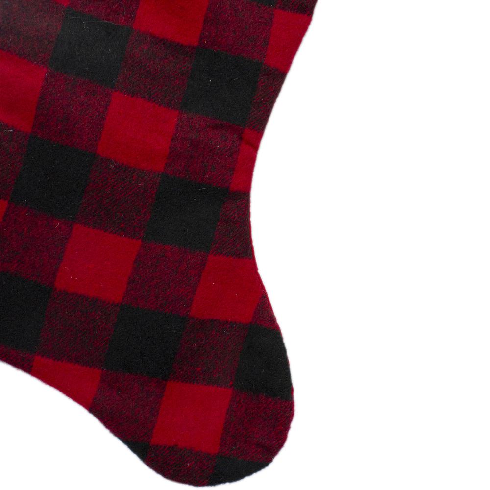 23" Black and Red Rustic Buffalo Plaid Christmas Stocking. Picture 3