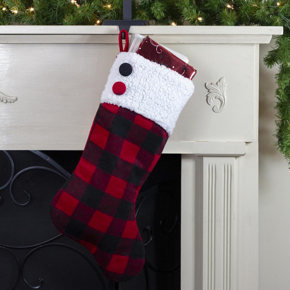 23" Black and Red Rustic Buffalo Plaid Christmas Stocking. Picture 2