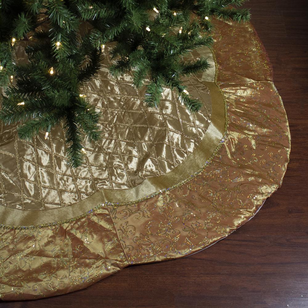 72" Gold Quilted Christmas Tree Skirt with Iridescent Sequins. Picture 2