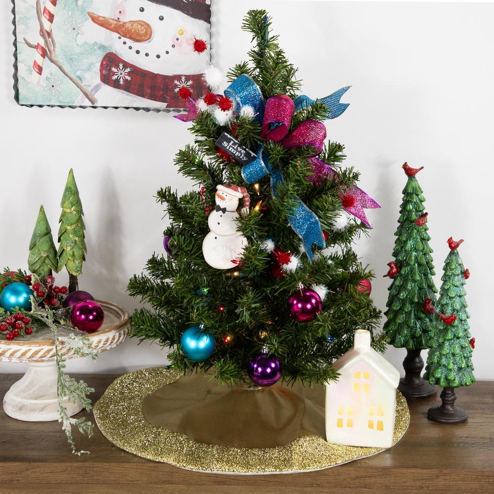 20" Gold Mini Christmas Tree Skirt with Tinsel Trim. Picture 2