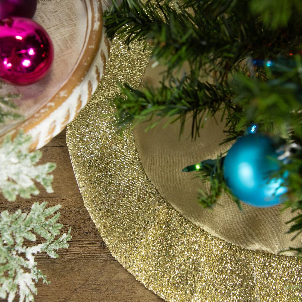 20" Gold Mini Christmas Tree Skirt with Tinsel Trim. Picture 3