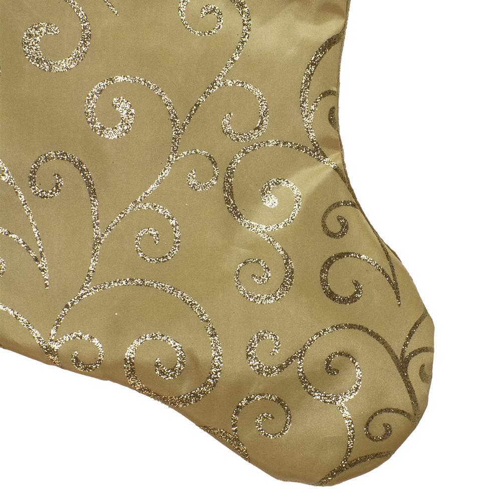 20.5" Gold Glittered Swirl Christmas Stocking with Velveteen Cuff. Picture 4