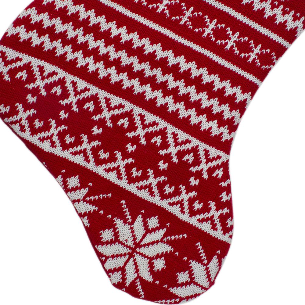22" Red and White Rustic Lodge Knit Christmas Stocking with Cuff. Picture 4