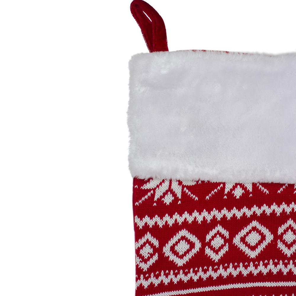 22" Red and White Rustic Lodge Knit Christmas Stocking with Cuff. Picture 3