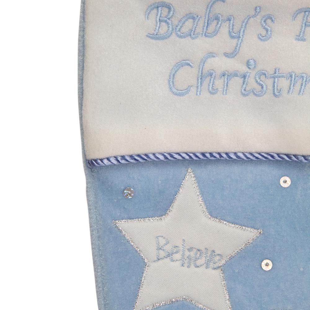 20" Blue Babys First Christmas Velveteen Snowman Angel Christmas Stocking. Picture 3
