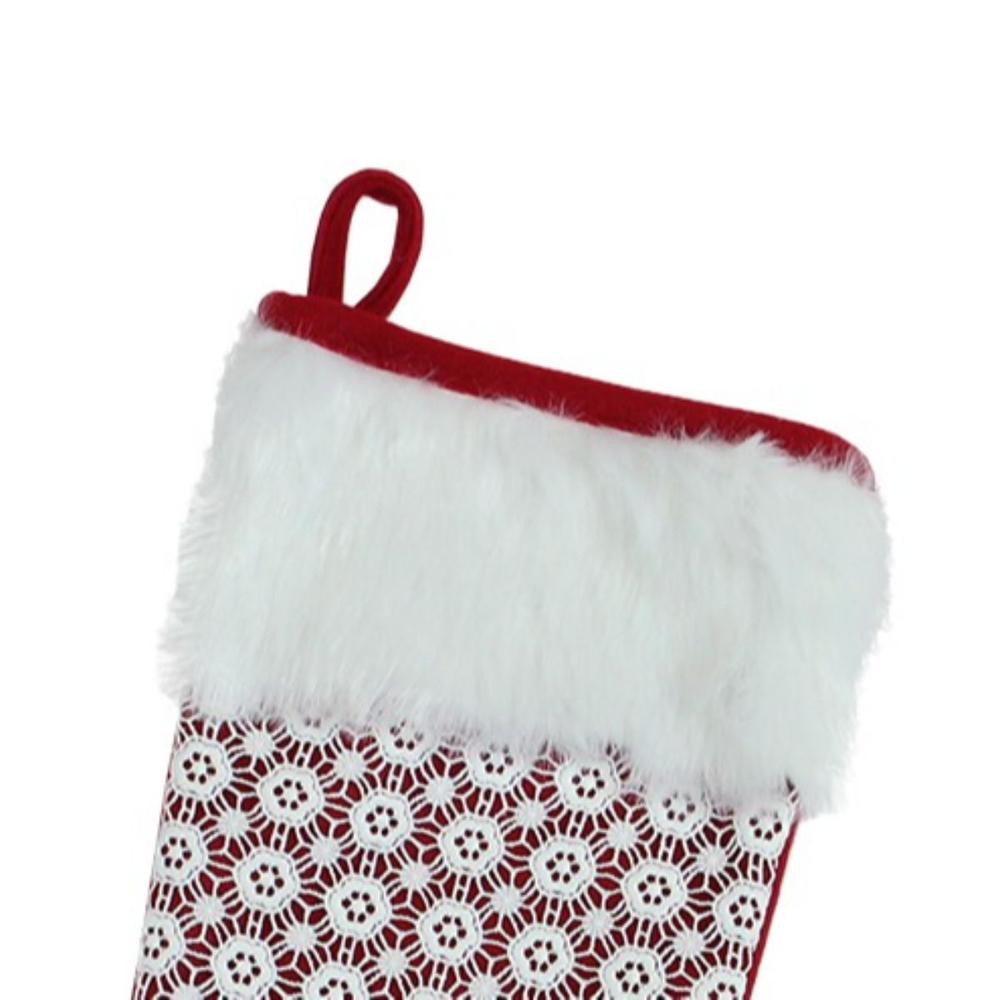 20.5" Red and White Lace Christmas Stocking with Cuff. Picture 3