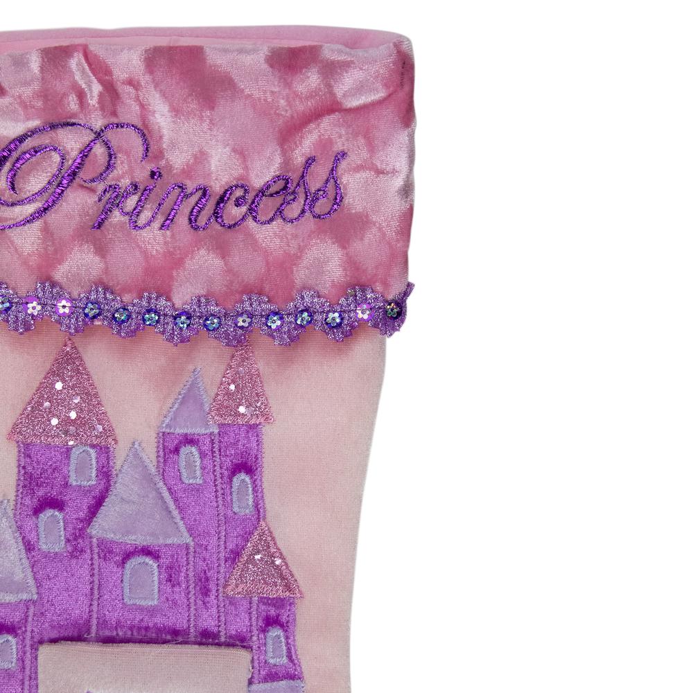 20" Pink and Purple Glitter Princess Christmas Stocking. Picture 3