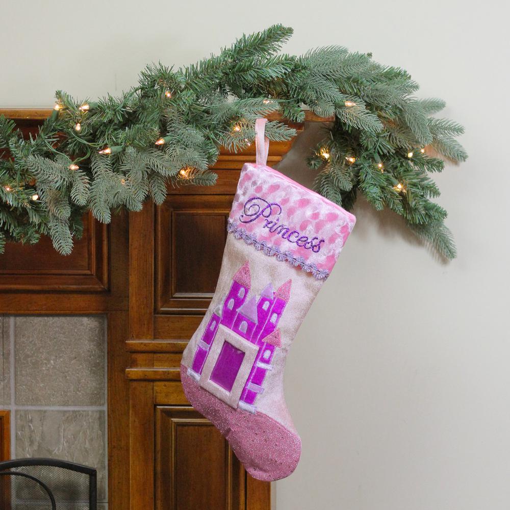 20" Pink and Purple Glitter Princess Christmas Stocking. Picture 2
