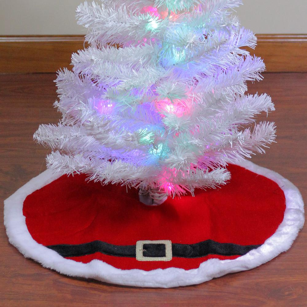 20" Traditional Red and White Santa Claus Belt Buckle Mini Christmas Tree Skirt. Picture 2